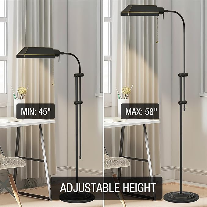 Kira Home Prescott 58" Vintage Adjustable Pharmacy Floor Lamp with 6W LED, Bronze Mid Century Modern Standing Reading Light with Telescoping Pole, Dark Bronze Finish
