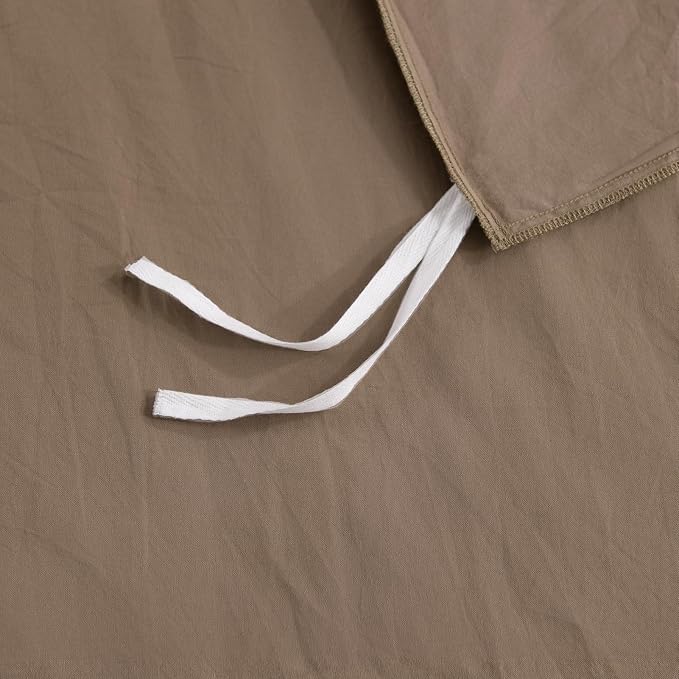 NEXHOME PRO 100% Washed Cotton Duvet Cover Twin Size, Ogranic Natural Linen Feel Breathable Bedding Set with Zipper Closure, 2 Pieces Duvet Cover Set Toffee (No Comfortert) 6890