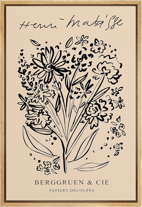 SIGNLEADER Framed Canvas Print Wall Art Flower Garden Sketch by Henri Matisse Classic Vintage Illustrations Fine Art Decorative Retro Multicolor Boho for Living Room, Bedroom, Office - 24"x36" NATURAL