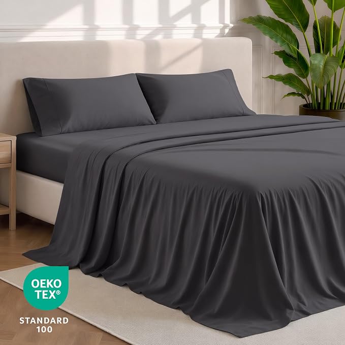 Bare Home Full Sheet Set - 1800 Ultra-Soft Microfiber Full Bed Sheets - Double Brushed - Deep Pockets - Easy Fit - 4 Piece Set - Bedding Sheets & Pillowcases (Full, Forged Iron Grey)