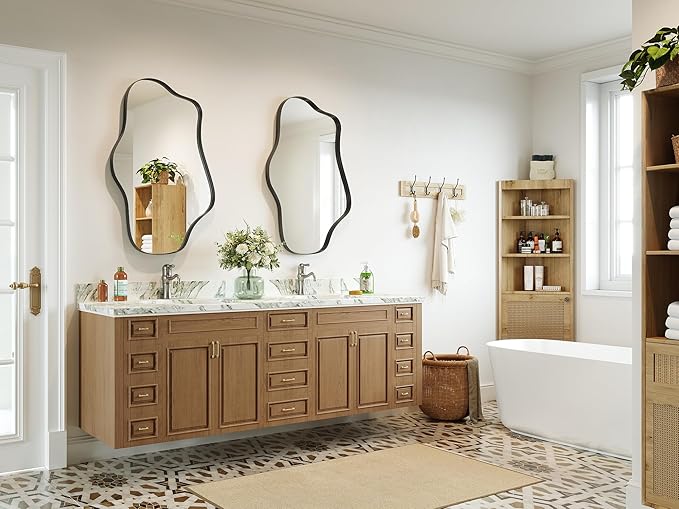 Irregular Wall Mirror, 20” x 36” Black Wavy Mirror with Modern Shaped, Asymmetrical Mirrors for Decorative Bathroom, Entryways, Living Room, Vanity