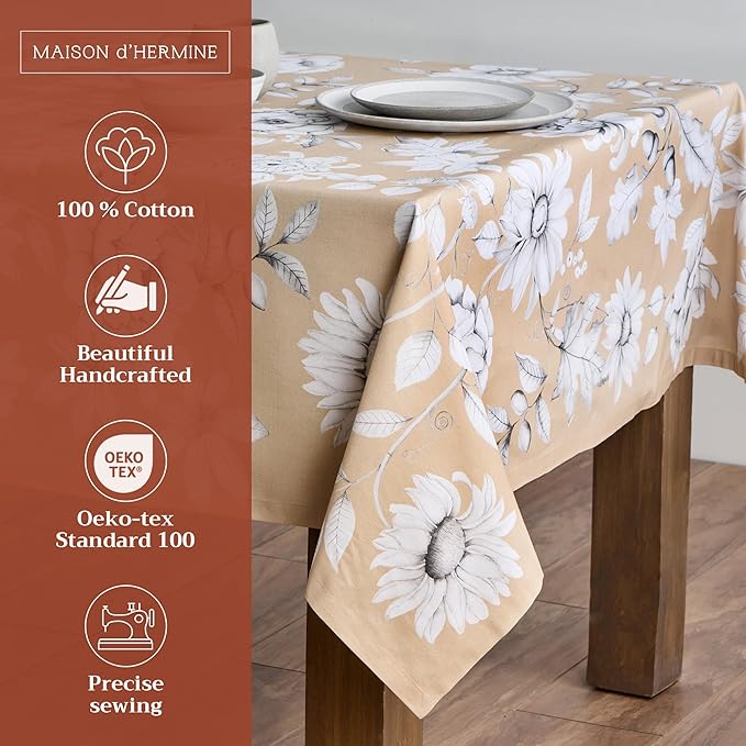 Maison d' Hermine Table Cloth Rectangle Table 100% Cotton 70 x 108 Inches Fall Tablecloth Reusable Everyday Use for Thanksgiving Christmas Decorations Dining Farmhouse Party (Pretty Autumn)