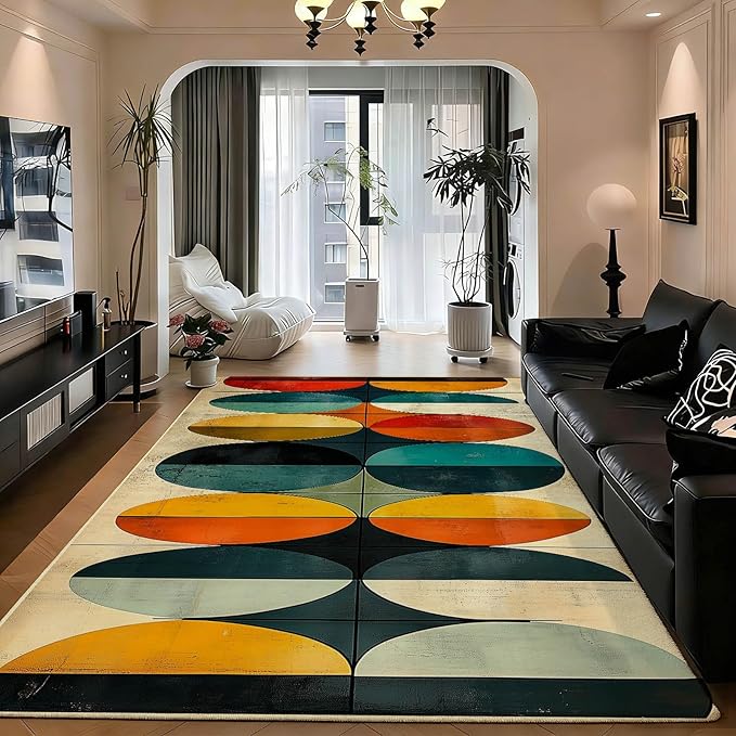 8x11 Geometric Rug, Mid Century Modern Rug for Living Room, Colorful Geometric Rugs, Mid Century Rugs, Abstract Carpet, Non-Slip Washable Carpet, Abstract Bedroom Kitchen