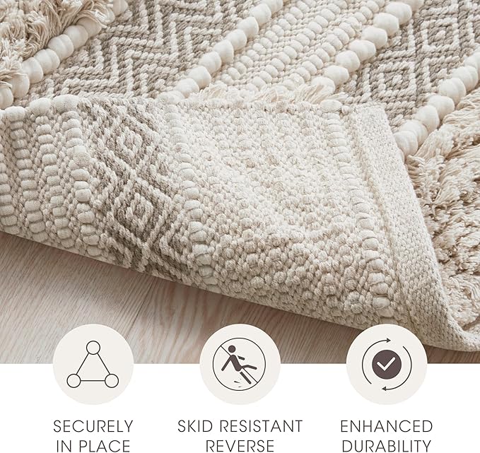 Ink+Ivy Bath Rug Hand-Woven Texture Shaggy Striped Soft & Water Absorbent, Boho Bathroom Décor Bath-Mats, Non-Slip Absorbent Quick Dry Mats for Tub, Shower Room, Asher, 22x58 Natural
