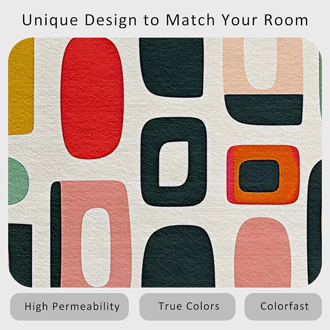 Mid Century Modern Rug Large 7x10 Retro 70s Boho Plaid Pattern Area Rugs for Living Room, Bedroom, Mid Century Modern Home Decor Accessories Indoor Carpet, Non Slip & Machine Washable