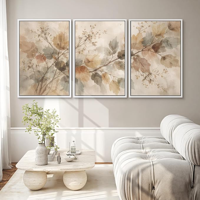 SIGNWIN Framed Canvas Print Wall Art Set Watercolor Botanical Leaves Illustrations Modern Art Decorative Chic Calm/Zen for Living Room, Bedroom, Office - 16"x24"x3 WHITE