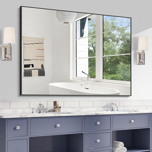 KOCUUY Black Mirror, 48"x36" Rectangle Bathroom Mirror for Over Sink, HD Tempered Glass, Anti-Rust Frame, Modern Design for Bathroom, Bedroom, Living Room, Entryway, Hang Horizontal/Vertical