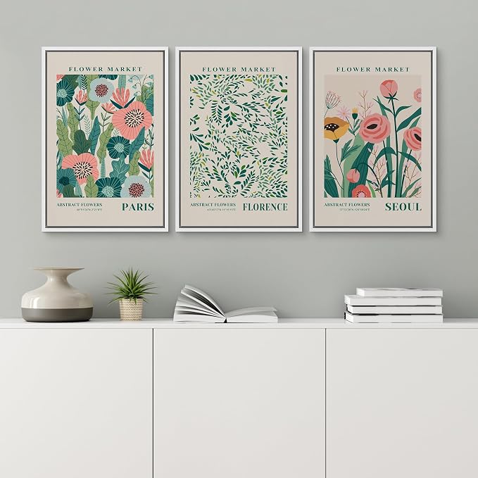 wall26 Framed Canvas Print Wall Art Set Watercolor Pastel Vibrant Flower Market Prints Nature Wilderness Illustrations Modern Art Decorative Floral Botanical Minimal for Bedroom - 16"x24"x3 White