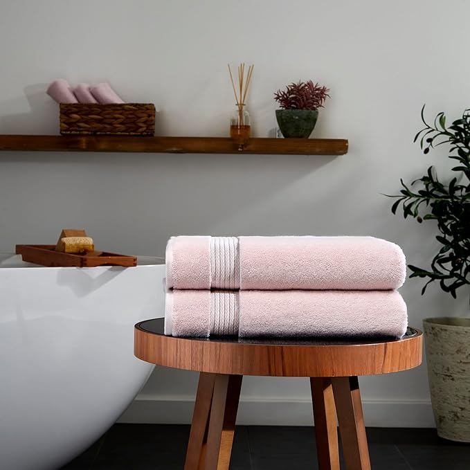 Ozdilek 2-Piece Bath Towels, 30x60 550GSM– 30x60 Inches, 100% Turkish Cotton, Luxury Quick Dry, Extra Large, Fade-Resistant, Eco-Friendly, Spa Towel, Cotton Towel (Mauve Pink)