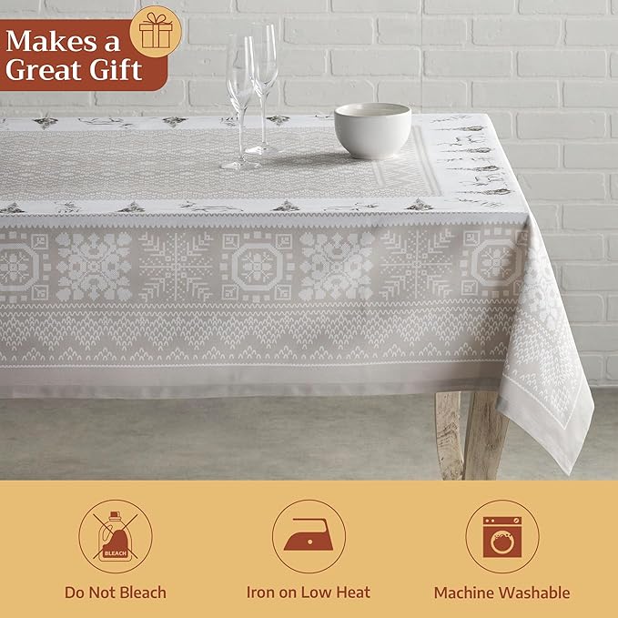 Maison d' Hermine Table Cloth Rectangle Table 100% Cotton 60 x 90 Inches Fall Tablecloth Reusable Everyday Use for Thanksgiving Christmas Decorations Dining Farmhouse Party (Cozy Christmas)