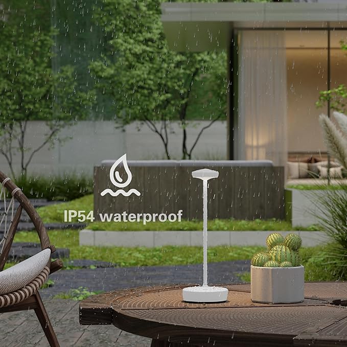 LED Cordless Table Lamp,Rechargeable Battery Operated 3 Levels Brightness with Memory Function IP54 Waterproof Portable Lights for Outdoor Patio,Travel,Cafe,Restaurant(2P White)