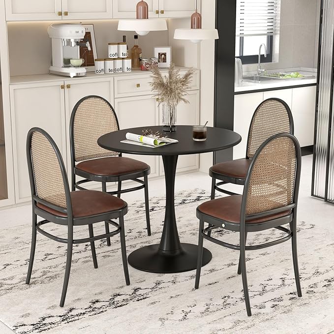 Giantex Black Round Dining Table, 32" Modern Tulip Kitchen Table w/ 0.9” Thickened Tabletop & Sturdy Metal Pedestal, Mid-Century Leisure Table for Small Places, Dining Room, Living Room, Cafe