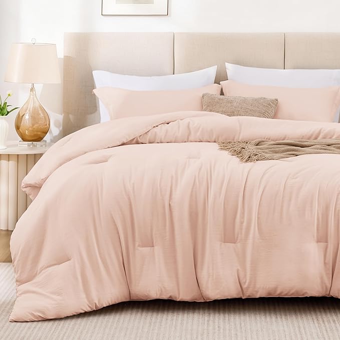 Love's cabin Pink Queen Comforter Set, 3-Piece Prewashed Bed Set with 1 Comforter (90 x 90 in) & 2 Pillowcases, Lightweight & Breathable for All Seasons | Soft