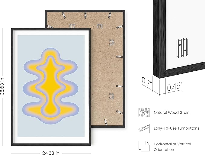 HAUS AND HUES Abstract Wall Art – Blue and Yellow Shape Poster, Minimalist Geometric Print, Modern Vintage-Inspired Decor (Black Frame, 24x36)