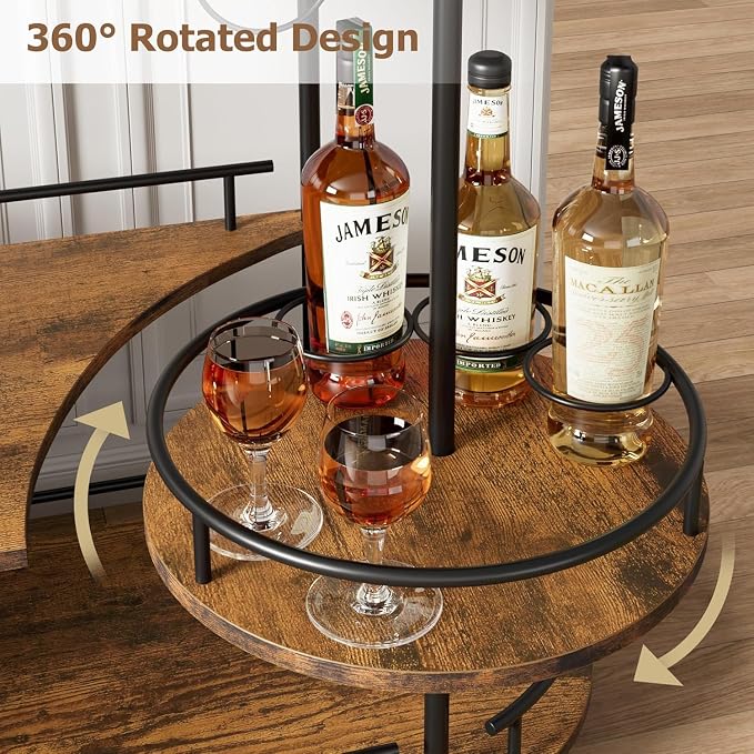 Takywep Bar Cart with Wine Rack and Glass Holder, 4-Tier Modern Serving Cart on Wheels, Mobile Liquor Cabinet & Coffee Station for Home Kitchen, Dining Room, Marble Wood/Gold