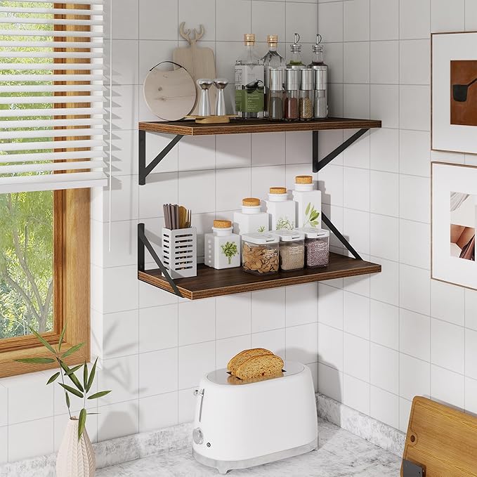 Deep Floating Shelves,24" Wx10 D Floating Shelf for Wall Set of 2,Hanging Storage Shelf with Metal Brackets,Wide Display Wall Shelves for Living Room,Bedroom,Bathroom,Kitchen,Walnut