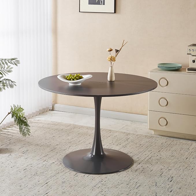 42 Inch Grey Round Tulip Table, Mid-Century Modern Tulip Kitchen Dining Table with Pedestal Base for Small Spaces, Cafe & Office
