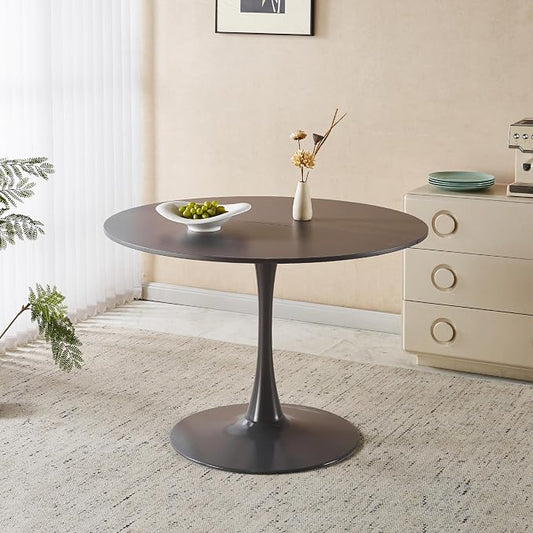42 Inch Grey Round Tulip Table, Mid-Century Modern Tulip Kitchen Dining Table with Pedestal Base for Small Spaces, Cafe & Office
