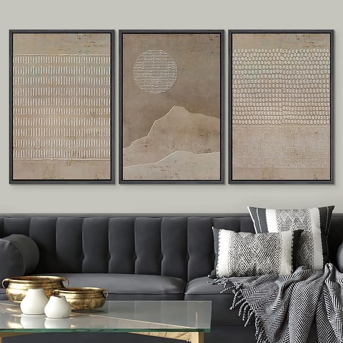 SIGNWIN Framed Canvas Print Wall Art Set Grunge Minimal Brown Polygons Graffiti & Street Art Abstract Illustrations Modern Art Decorative Nordic for Living Room, Bedroom, Office - 16"x24"x3 Black