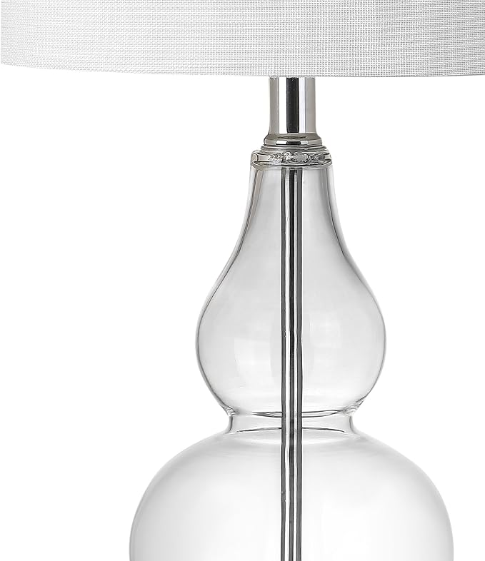 JONATHAN Y 20.5" Clear Glass Table Lamp, Modern Gourd Bedside Nightstand Lamp for Bedroom, Living Room, White Linen Shade, LED Bulb Included (JYL1028E)
