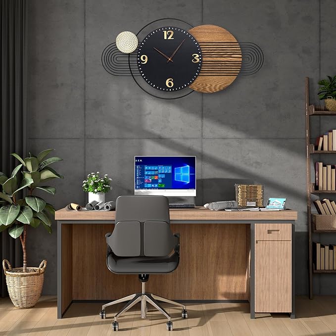 39X20 inch Extra Large Wall Clock - Modern Wood and Metal Decorative Clocks for Living Room, Battery Operated Big Clocks,Silent Non Ticking Hanging Clock for Home Office Wall Art