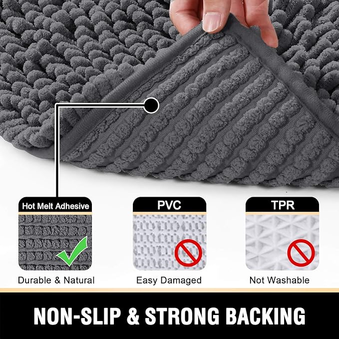 H.VERSAILTEX Bathroom Rugs Bath Mats Non Slip Luxury Chenille Bathroom Runner Rug 59x20 Extra Soft and Absorbent Shaggy Rugs Washable Dry Fast Area Carpet Mats for Bath Room, Tub - Grey