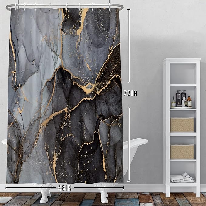 Baocicco Gray and Gold Marble Shower Curtain Modern Luxury Abstract Shower Curtains Decorative for Bathroom Bathtubs Waterproof Fabric Shower Curtain with Hooks 48x72 Inches
