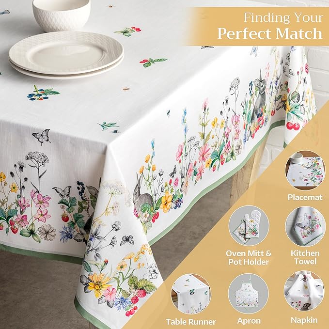 Maison d' Hermine Table Cloth Square Table 100% Cotton 54 x 54 Inches Tablecloth Reusable Decorative for Dining Room Farmhouse Home Valentines Day Decorations Spring Summer - Printemps