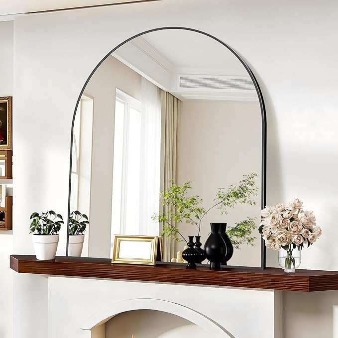 Arched Mirror, 40’’x48’’ Black Arch Mirror for Bathroom, Large Arched Bathroom Mirror with Frame, Modern Wall Mounted Mirror for Over Sink Mantle Bedroom Vanity Living Room Entryway