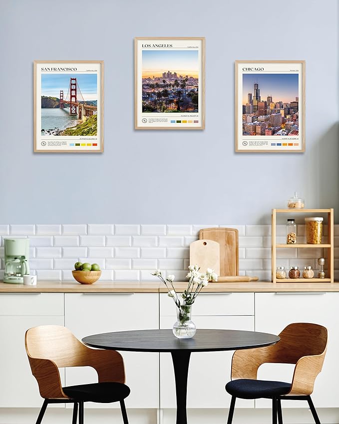 HesenDot Natural OAK Wood Chicago Cityscape Framed Wall Art,12x16in City Skyline Canvas Wall Print,Modern Urban Landmark Wall Decor for Living Room,Bedroom,Office Gallery Gifts Set of 1