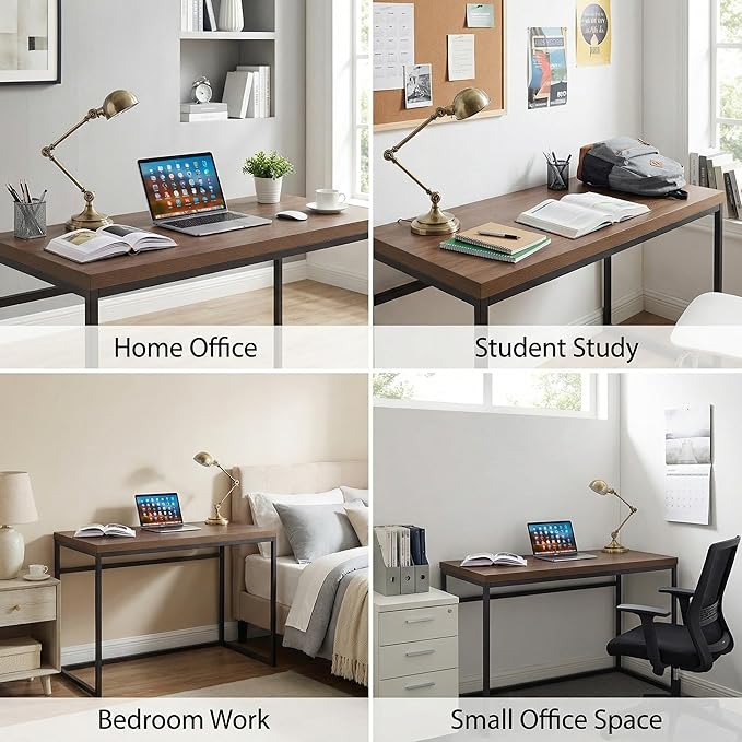 CENSI 47" Walnut Writing Computer Laptop PC Desk, Dark Wood | Extra Thick 1.6" Tabletop, Heavy-duty Metal Frame