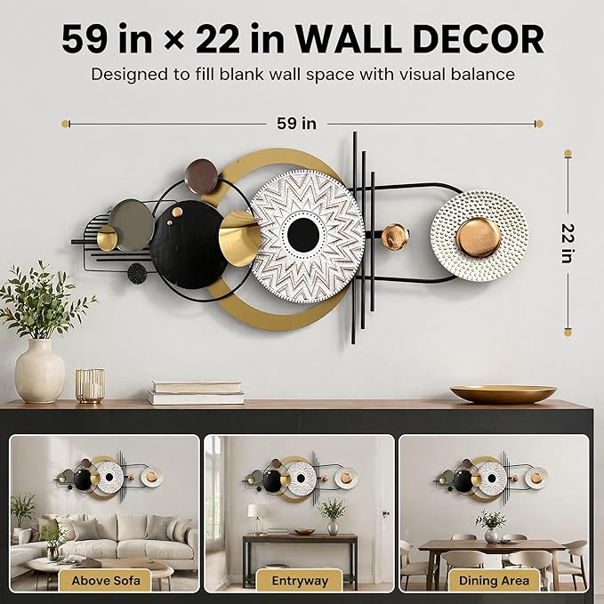 JFUJFU Large Modern 3D Wall Art - Black White & Gold Textured Abstract Wall Sculpture for Home Office & Bedroom Decor