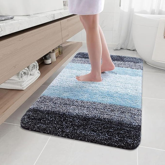 Arotive Microfiber Bathroom Rugs, Shaggy Soft and Absorbent Bath Rug, Non-Slip, Thick Plush Machine Washable Dry Bath Mats for Bathroom, Tub and Shower, 44x32, Blue, Rectangular