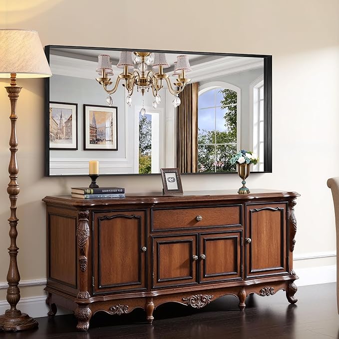 CIRCUMI Black Bathroom Mirror, 30"x60" Rectangular Mirror with Deep Metal Frame, Brushed Finish, Tempered Glass, Large Mirror for Wall, Over 2 Sinks, Installed Vertically/Horizontally, Crystal-Clear
