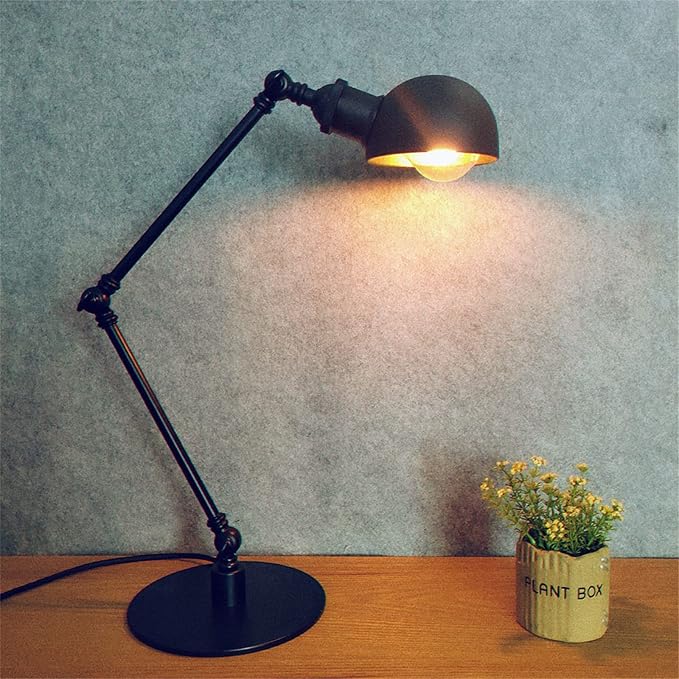 Makeup Vintage Desk Lamp, Adjustable Swing Arm Industrial Metal Task Table Lamp, Bedroom Bedside Night Light Cafe Retro Reading Lighting,Black