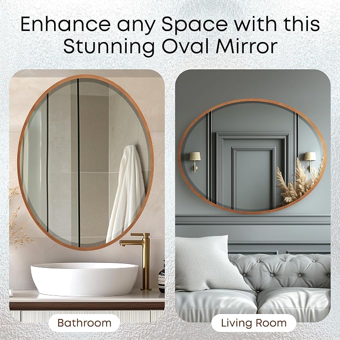 OVALCREST - Oval Wooden Beveled Wall Mirror for Home Decor, Bathroom, Vanity, Bedroom, Living Room, Hallway - London Style (Sunset Gold) 31.1 x 21.1
