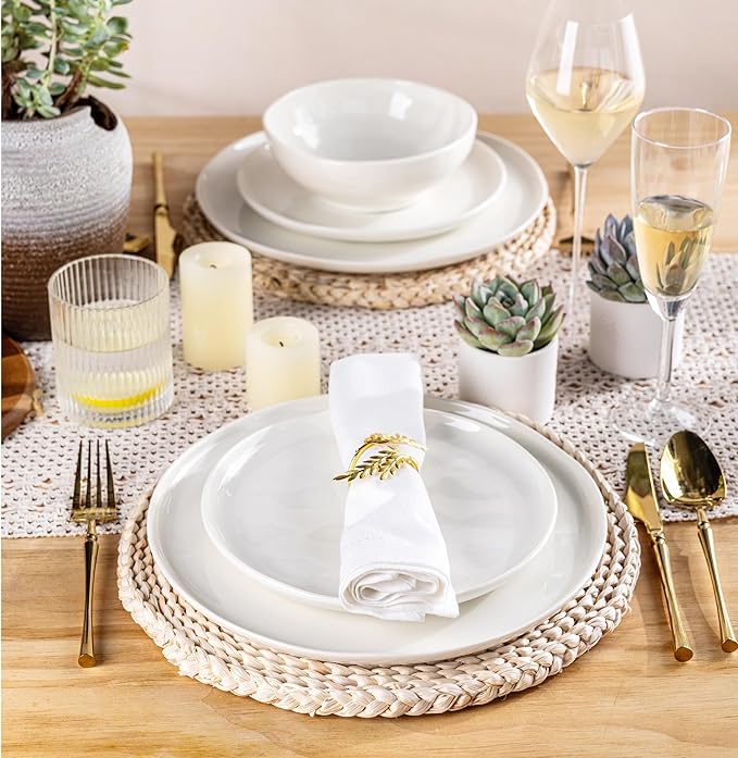 LERATIO Ceramic Dinnerware Sets for 4,Porcelain Plates and Bowls Sets with Wavy Edge,Microwave & Dishwasher & Oven Safe,Light Weight & Scratch Resistant Dishes Sets