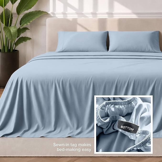 Bare Home Full XL Sheet Set - 1800 Ultra-Soft Microfiber Full Extra Long Bed Sheets - Double Brushed - Deep Pockets - Easy Fit - 4 Piece Set - Bedding Sheets & Pillowcases (Full XL, Dusty Blue)