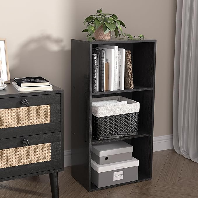 Wooden 3 Cube Storage Organizer, 3 Tier Low Bookcase Freestanding Storage Display Organizer,Versatile Cubes Shelf and Cubby Unit for Any Space