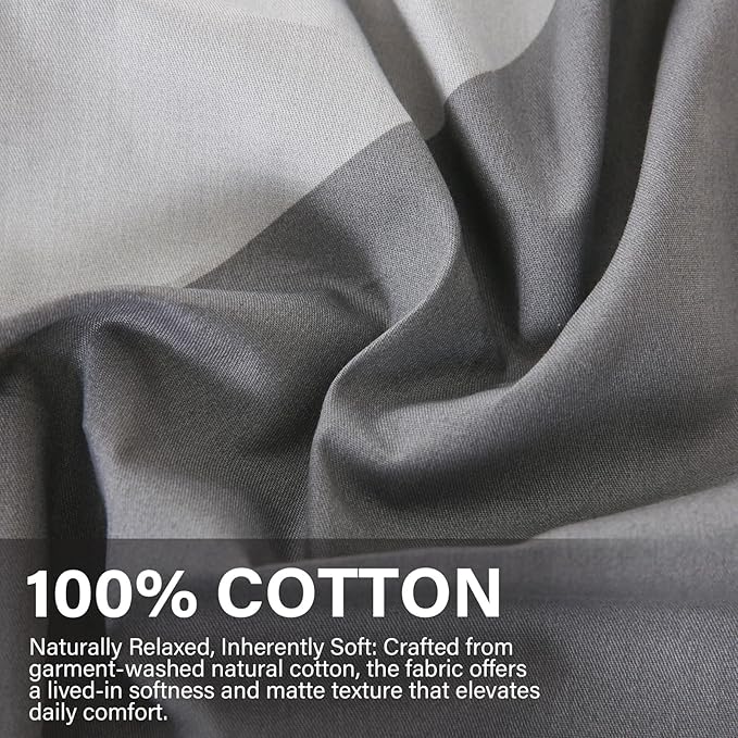 Yellow and Grey Duvet Cover Set Queen Size, 100% Natural Cotton Geometric Duvet Cover 3 Piece Soft Breathable Bedding Set for All Seasons