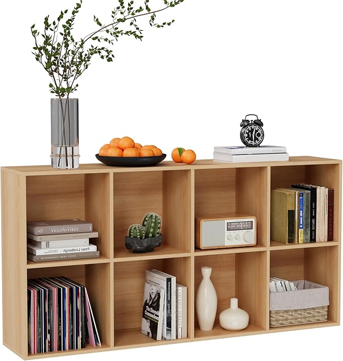 VDNEND Wooden Storage Organizer with Closed Back Panel, 11in Cube Shelf Opening, Bookshelf, Display Shelf,Closet Cabinet for Home and Office (Natural Oak, 8-Cube 47.8L*9.45W*24.09H)
