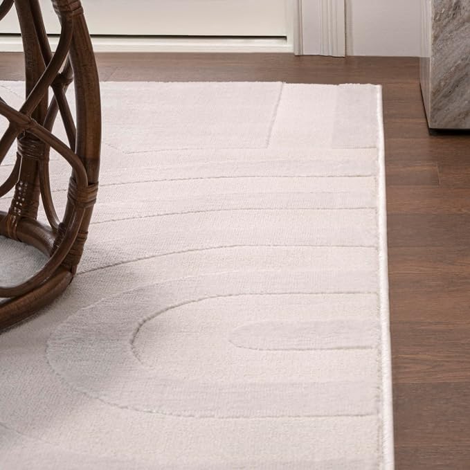 JONATHAN Y Sun Two-Tone High-Low Indoor Area Rug 8X10 White/Cream, Aelius MidCentury Scandinavian Abstract for Living Room, Bedroom, Kitchen, Easy-Cleaning, Pet-Friendly, Non-Shedding SND101B-8