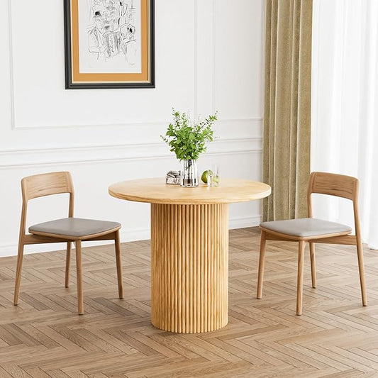 Rophefx Round Dining Table, 35.4" Modern Wood Kitchen Table for 2 to 4, Pedestal Circle Dining Tables, Fluted Dining Table for Leisure, Coffee, Kitchen, Dining Room φ35.4" x 29.9"H, Natural Wood Color