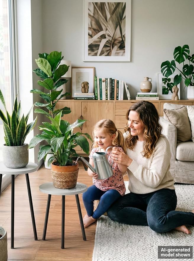 Plant Stand Indoor Tall: Corner Wood Plant Stand 2 Pack Mid Century Modern Decor - Small Round Plant Table for Indoor Plants - Outdoor Plant Holder for Patio Living Room Bathroom Office (White Marble)