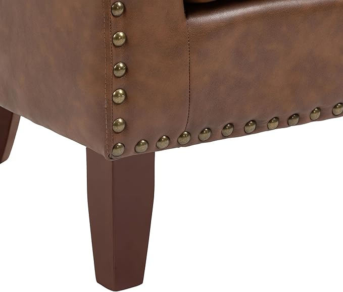 UIXE Faux Leather Accent Chair, Barrel Club Chair Modern Upholstered Armchair for Living Room, Comfy Round Arm Chair Single Sofa Bedroom Reading Seat - Brown