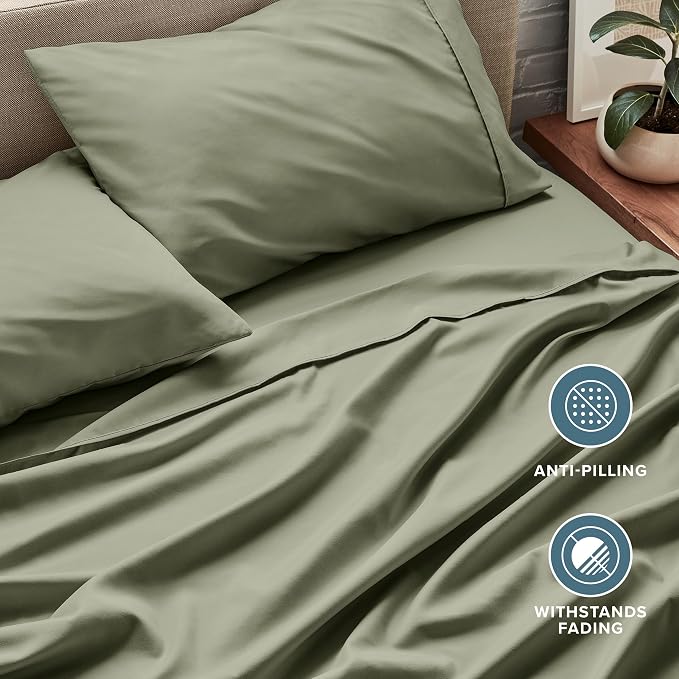 Bare Home Full XL Sheet Set - 1800 Ultra-Soft Microfiber Full Extra Long Bed Sheets - Double Brushed - Deep Pockets - Easy Fit - 4 Piece Set - Bedding Sheets & Pillowcases (Full XL, Sage)