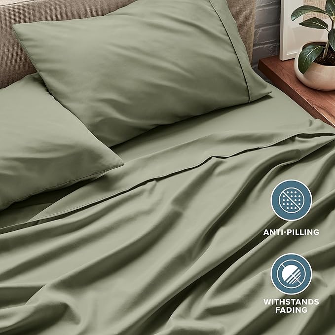 Bare Home Twin XL Sheet Set - 1800 Ultra-Soft Microfiber Twin Extra Long Bed Sheets - Double Brushed - Deep Pockets - Easy Fit - 3 Piece Set - Bedding Sheets & Pillowcases (Twin XL, Sage)