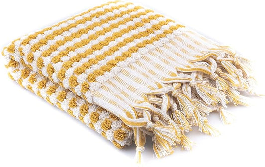 Organic Turkish Cotton Hand Towels for Bathroom | Oversized - 17 x 35 Inches | Large Soft Plush Fluffy Highly Absorbent Towels for Kitchen, Hand and Face (Mustard, Hand Towel)