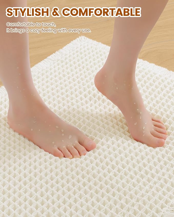 Smiry Waffle Bath Mat 30x20, Extra Soft Absorbent Bathroom Rugs, Non Slip Machine Washable Quick Dry Bath Rugs for Bathroom Floor, Tub, Shower, Home Decor Accessories, Cream
