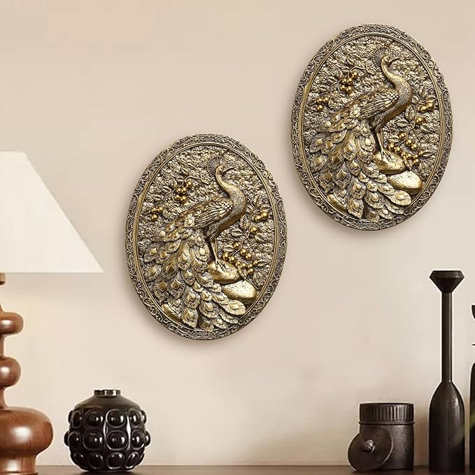 Vintage Peacock Wall Sculpture Antique Wall Decor,Retro Art Peacocks Wall Sculpture,Hand Painted Wall Decoration with Peacock Design,Vintage Wall Decor for Living Room Hallway Bedroom,Unique Gifts